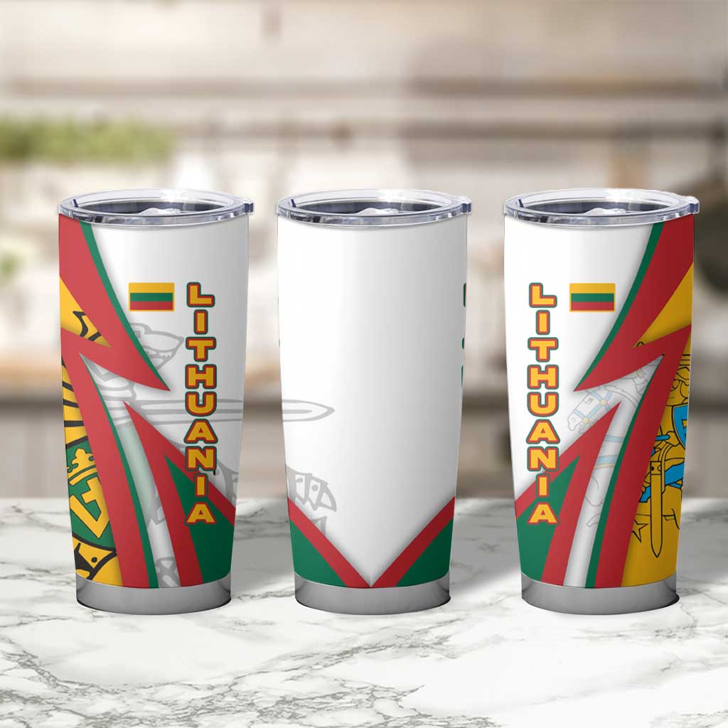 Lithuania Flag Colors Tumbler Cup with Vytis Knight Design and Bold Lightning Motif - Wonder Print Shop