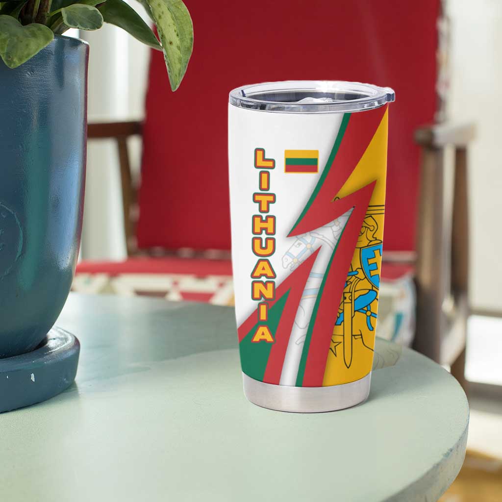 Lithuania Flag Colors Tumbler Cup with Vytis Knight Design and Bold Lightning Motif - Wonder Print Shop