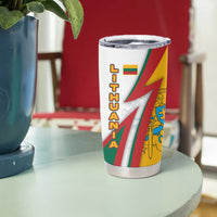 Lithuania Flag Colors Tumbler Cup with Vytis Knight Design and Bold Lightning Motif - Wonder Print Shop