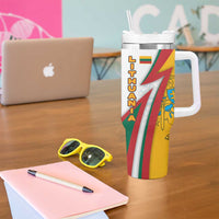 Lithuania Flag Colors Tumbler With Handle with Vytis Knight Design and Bold Lightning Motif - Wonder Print Shop