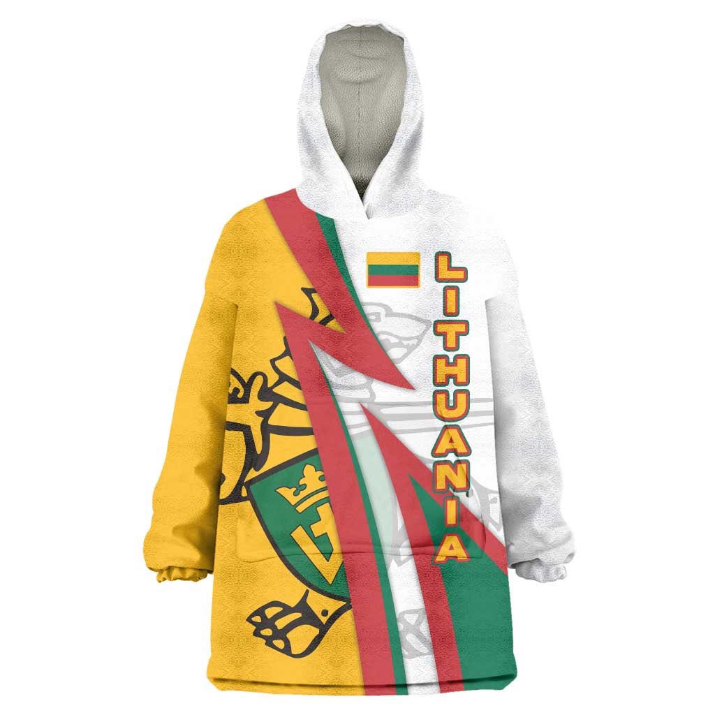 Lithuania Flag Colors Wearable Blanket Hoodie with Vytis Knight Design and Bold Lightning Motif - Wonder Print Shop