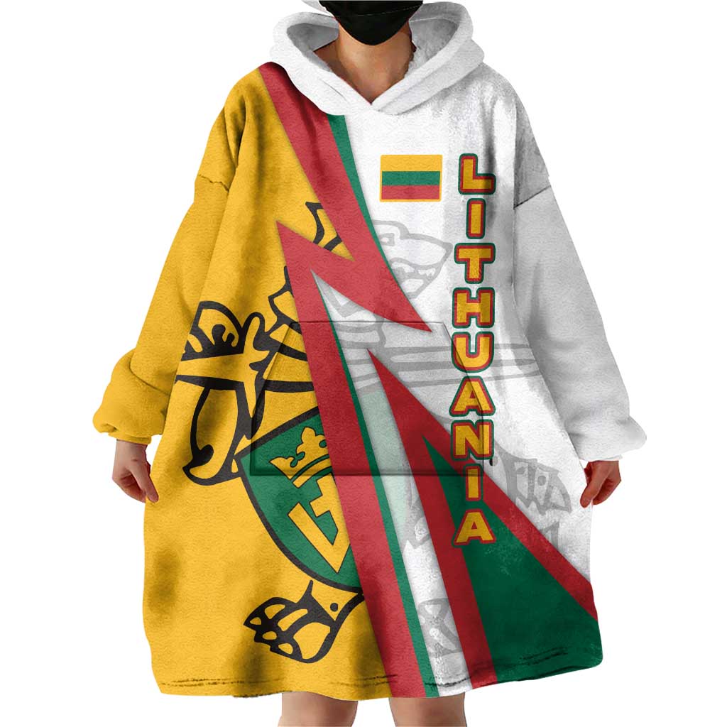 Lithuania Flag Colors Wearable Blanket Hoodie with Vytis Knight Design and Bold Lightning Motif - Wonder Print Shop