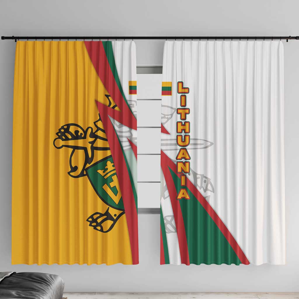 Lithuania Flag Colors Window Curtain with Vytis Knight Design and Bold Lightning Motif - Wonder Print Shop