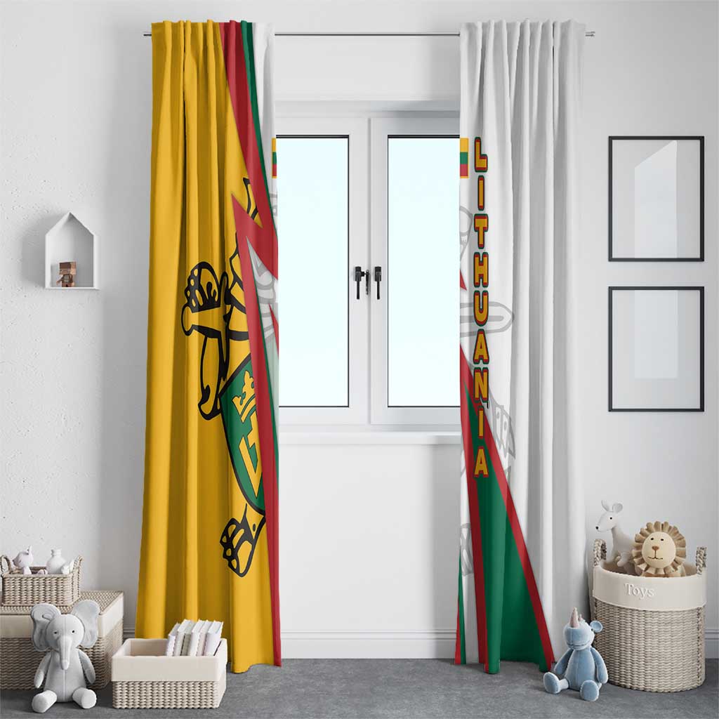 Lithuania Flag Colors Window Curtain with Vytis Knight Design and Bold Lightning Motif - Wonder Print Shop