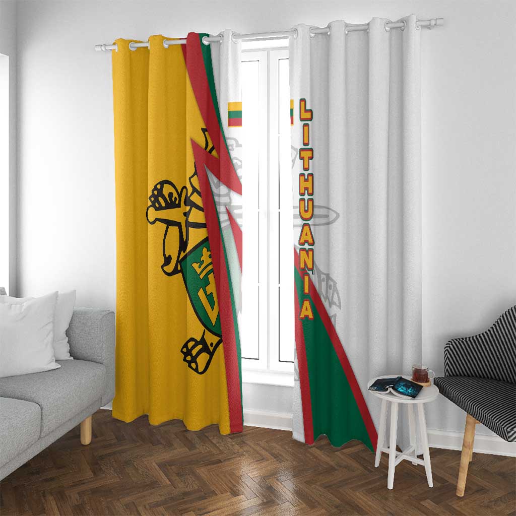 Lithuania Flag Colors Window Curtain with Vytis Knight Design and Bold Lightning Motif - Wonder Print Shop