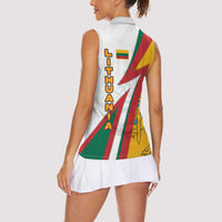 Lithuania Flag Colors Women Sleeveless Polo Shirt with Vytis Knight Design and Bold Lightning Motif - Wonder Print Shop