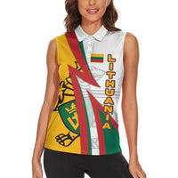 Lithuania Flag Colors Women Sleeveless Polo Shirt with Vytis Knight Design and Bold Lightning Motif - Wonder Print Shop