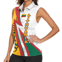Lithuania Flag Colors Women Sleeveless Polo Shirt with Vytis Knight Design and Bold Lightning Motif - Wonder Print Shop