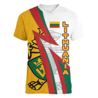 Lithuania Flag Colors Women V-Neck T-Shirt with Vytis Knight Design and Bold Lightning Motif - Wonder Print Shop