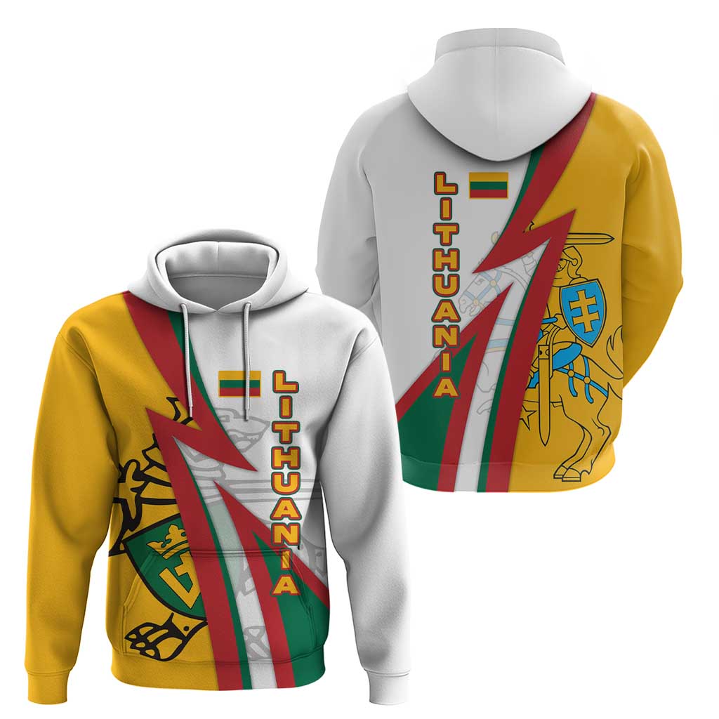 Lithuania Flag Colors Zip Hoodie with Vytis Knight Design and Bold Lightning Motif - Wonder Print Shop
