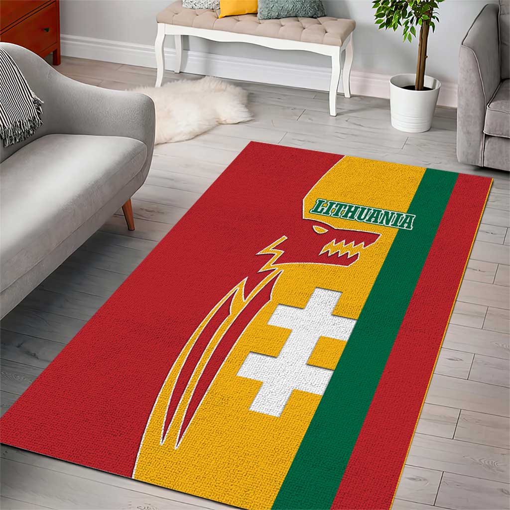 Lithuania Red Area Rug with Bold Vytis Cross Design and Tricolor Flag Accents - Wonder Print Shop