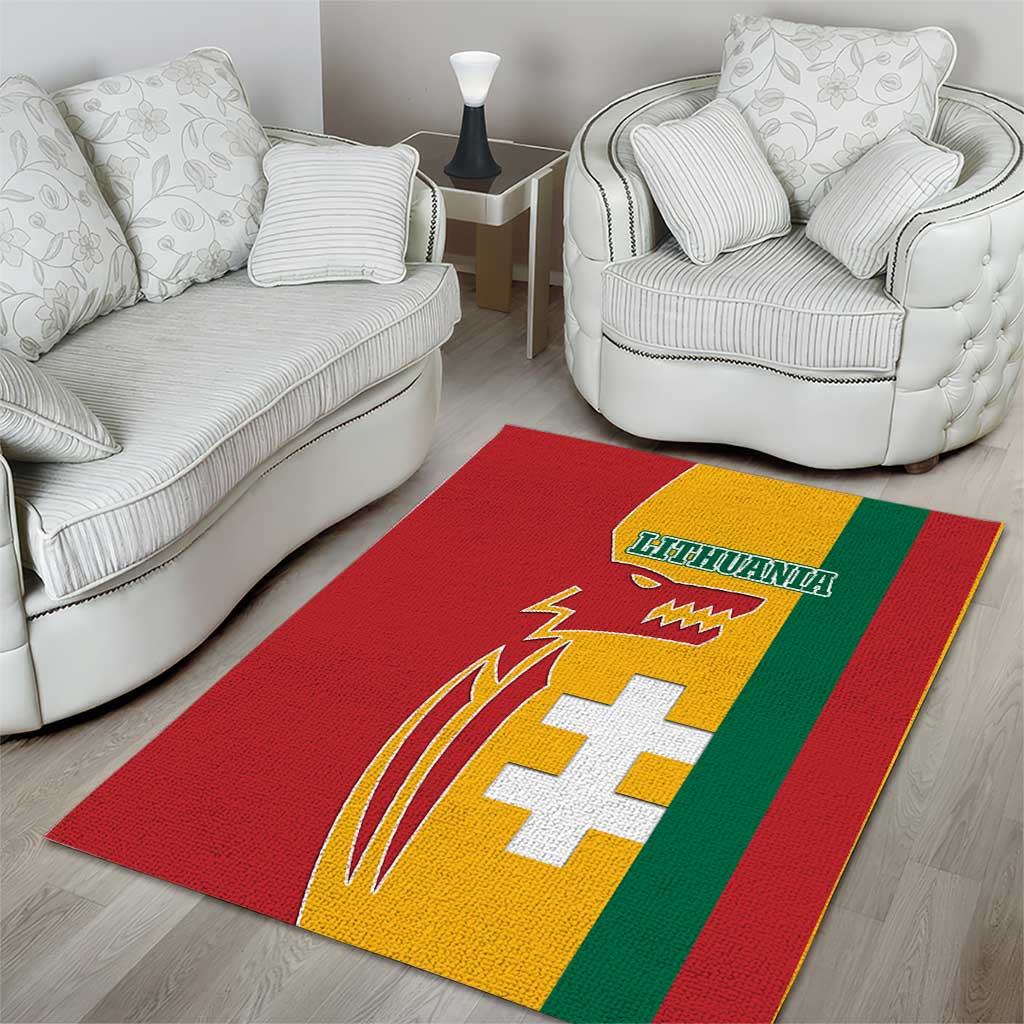 Lithuania Red Area Rug with Bold Vytis Cross Design and Tricolor Flag Accents - Wonder Print Shop