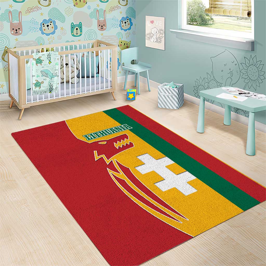 Lithuania Red Area Rug with Bold Vytis Cross Design and Tricolor Flag Accents - Wonder Print Shop