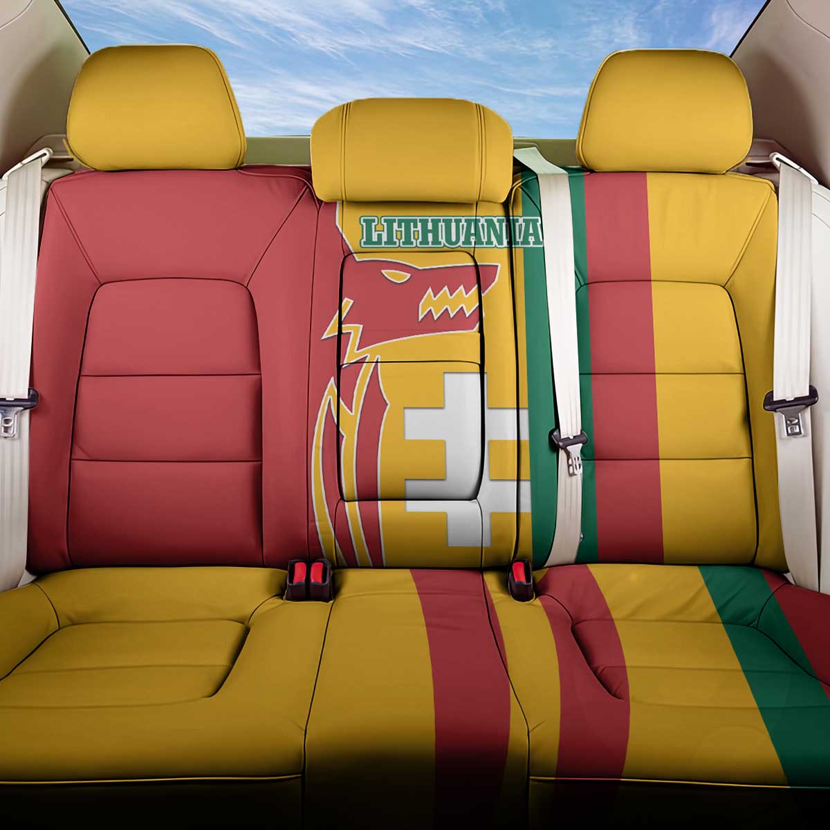 Lithuania Red Back Car Seat Cover with Bold Vytis Cross Design and Tricolor Flag Accents - Wonder Print Shop