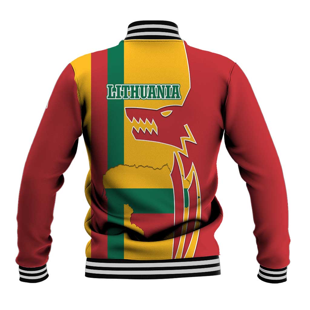 Lithuania Red Baseball Jacket with Bold Vytis Cross Design and Tricolor Flag Accents - Wonder Print Shop
