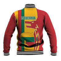 Lithuania Red Baseball Jacket with Bold Vytis Cross Design and Tricolor Flag Accents - Wonder Print Shop