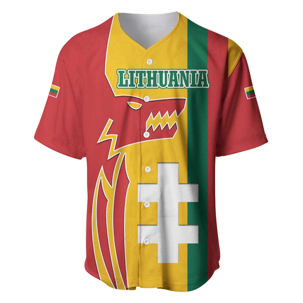 Lithuania Red Baseball Jersey with Bold Vytis Cross Design and Tricolor Flag Accents - Wonder Print Shop