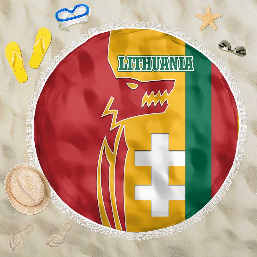 Lithuania Red Beach Blanket with Bold Vytis Cross Design and Tricolor Flag Accents - Wonder Print Shop