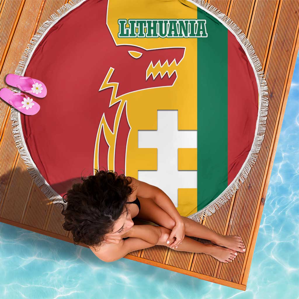 Lithuania Red Beach Blanket with Bold Vytis Cross Design and Tricolor Flag Accents - Wonder Print Shop