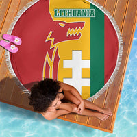 Lithuania Red Beach Blanket with Bold Vytis Cross Design and Tricolor Flag Accents - Wonder Print Shop