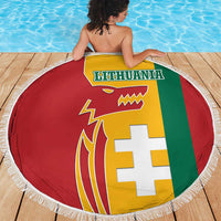Lithuania Red Beach Blanket with Bold Vytis Cross Design and Tricolor Flag Accents - Wonder Print Shop