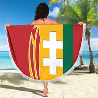 Lithuania Red Beach Blanket with Bold Vytis Cross Design and Tricolor Flag Accents - Wonder Print Shop
