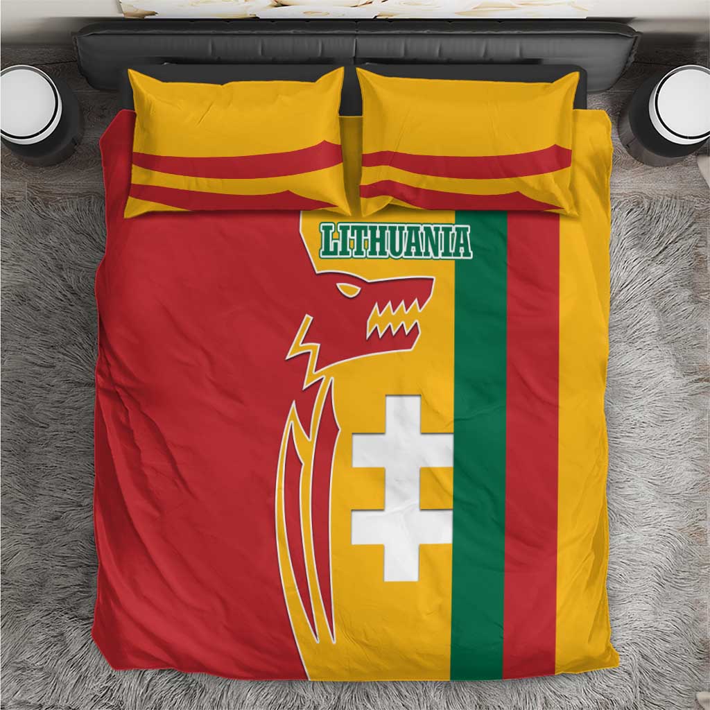 Lithuania Red Bedding Set with Bold Vytis Cross Design and Tricolor Flag Accents - Wonder Print Shop