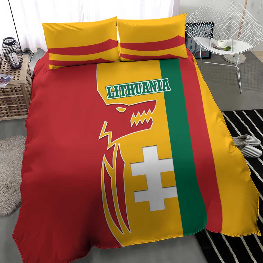 Lithuania Red Bedding Set with Bold Vytis Cross Design and Tricolor Flag Accents - Wonder Print Shop