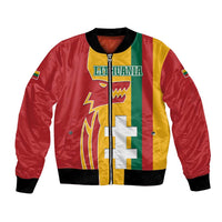 Lithuania Red Bomber Jacket with Bold Vytis Cross Design and Tricolor Flag Accents - Wonder Print Shop