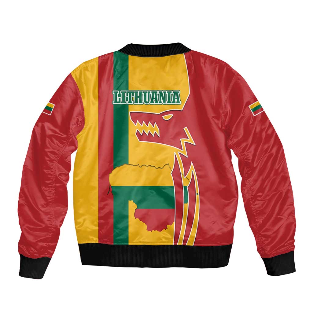 Lithuania Red Bomber Jacket with Bold Vytis Cross Design and Tricolor Flag Accents - Wonder Print Shop