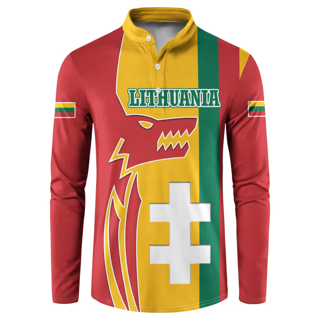 Lithuania Red Button Sweatshirt with Bold Vytis Cross Design and Tricolor Flag Accents - Wonder Print Shop