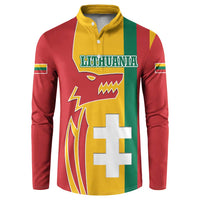 Lithuania Red Button Sweatshirt with Bold Vytis Cross Design and Tricolor Flag Accents - Wonder Print Shop