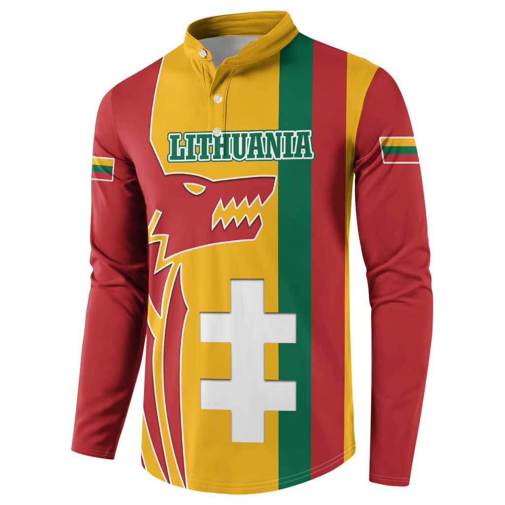 Lithuania Red Button Sweatshirt with Bold Vytis Cross Design and Tricolor Flag Accents - Wonder Print Shop