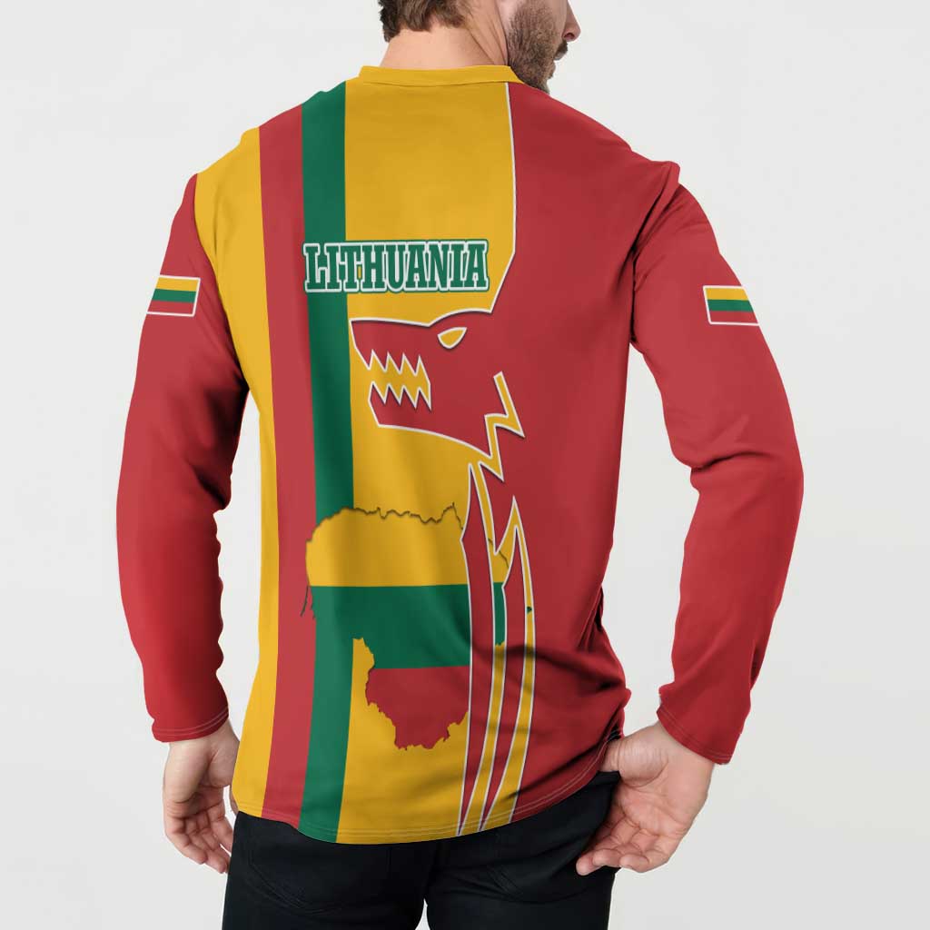 Lithuania Red Button Sweatshirt with Bold Vytis Cross Design and Tricolor Flag Accents - Wonder Print Shop