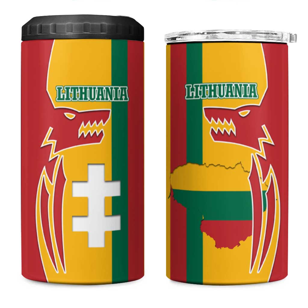 Lithuania Red 4 in 1 Can Cooler Tumbler with Bold Vytis Cross Design and Tricolor Flag Accents - Wonder Print Shop
