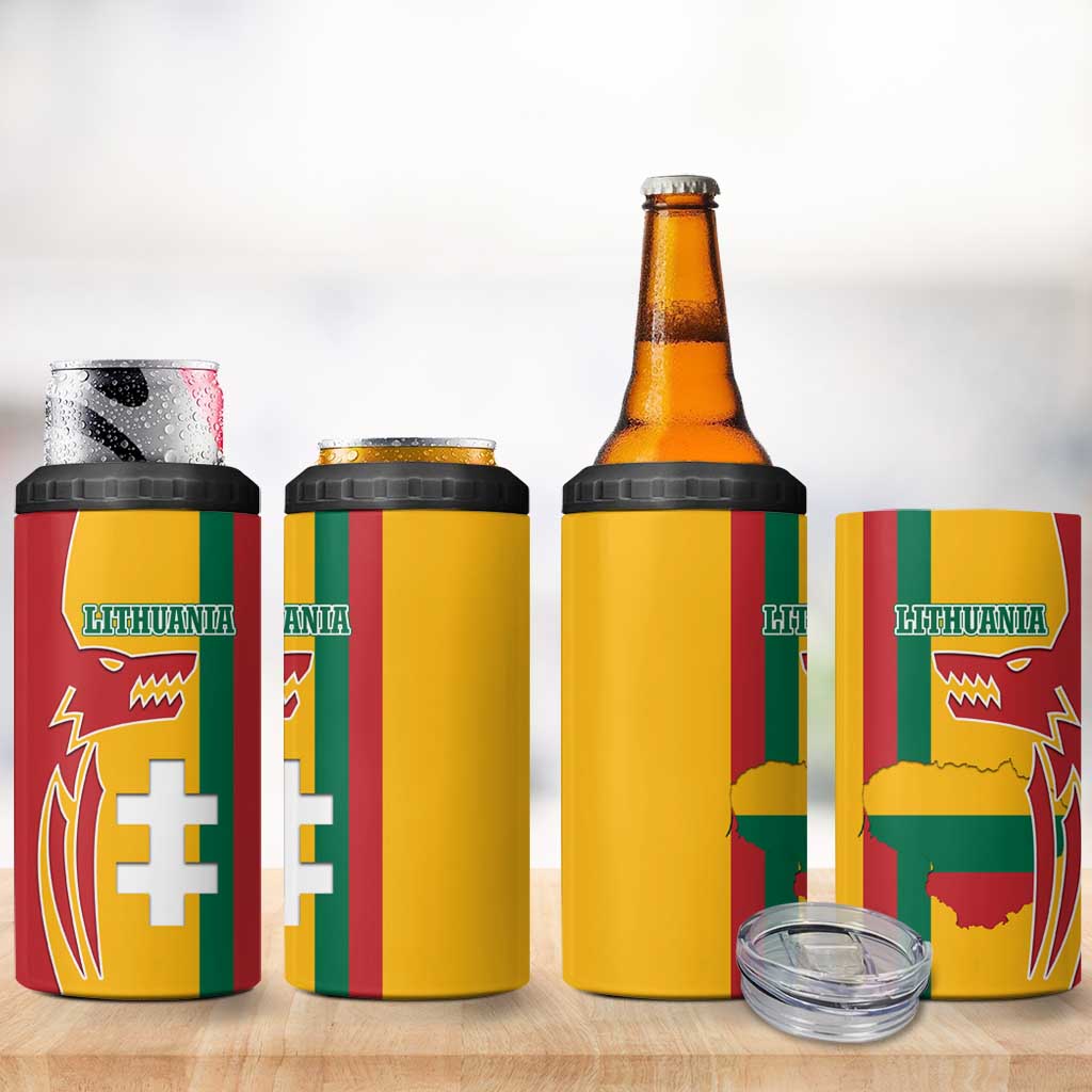 Lithuania Red 4 in 1 Can Cooler Tumbler with Bold Vytis Cross Design and Tricolor Flag Accents - Wonder Print Shop