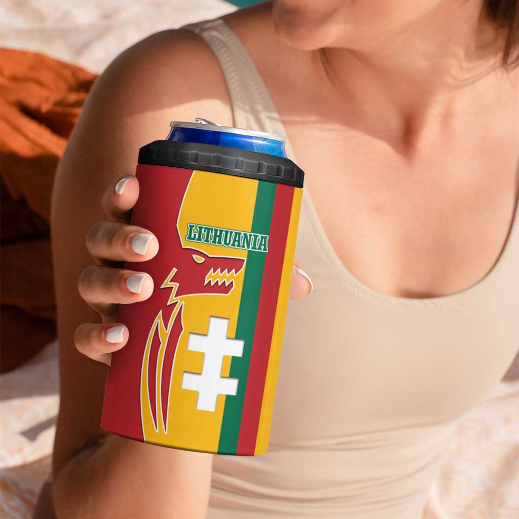 Lithuania Red 4 in 1 Can Cooler Tumbler with Bold Vytis Cross Design and Tricolor Flag Accents - Wonder Print Shop