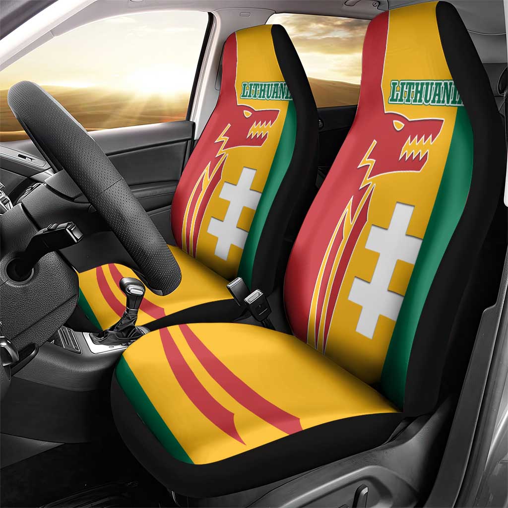 Lithuania Red Car Seat Cover with Bold Vytis Cross Design and Tricolor Flag Accents - Wonder Print Shop