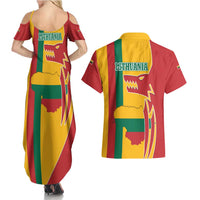 Lithuania Red Couples Matching Summer Maxi Dress and Hawaiian Shirt with Bold Vytis Cross Design and Tricolor Flag Accents - Wonder Print Shop