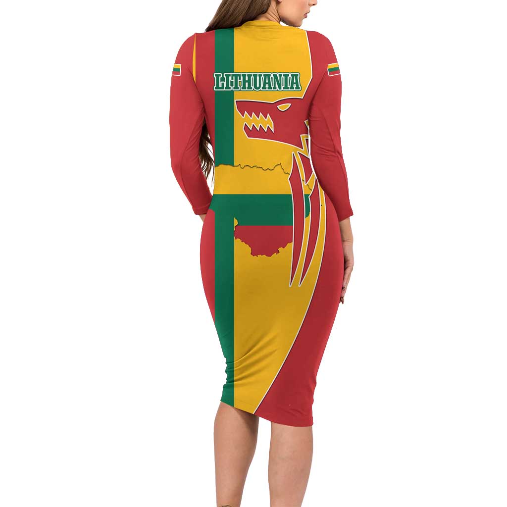 Lithuania Red Family Matching Long Sleeve Bodycon Dress and Hawaiian Shirt with Bold Vytis Cross Design and Tricolor Flag Accents - Wonder Print Shop