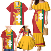 Lithuania Red Family Matching Mermaid Dress and Hawaiian Shirt with Bold Vytis Cross Design and Tricolor Flag Accents - Wonder Print Shop