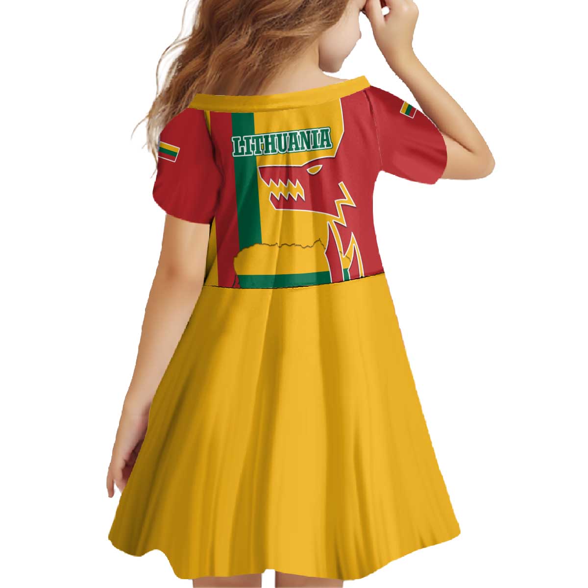 Lithuania Red Family Matching Off The Shoulder Long Sleeve Dress and Hawaiian Shirt with Bold Vytis Cross Design and Tricolor Flag Accents - Wonder Print Shop