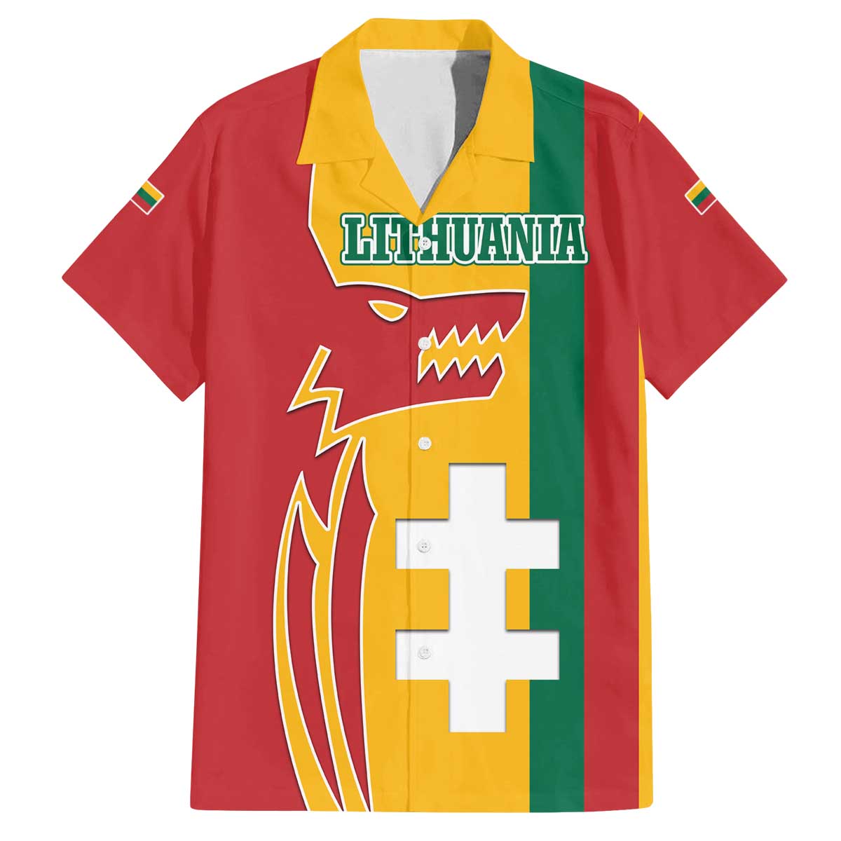Lithuania Red Family Matching Off The Shoulder Long Sleeve Dress and Hawaiian Shirt with Bold Vytis Cross Design and Tricolor Flag Accents - Wonder Print Shop