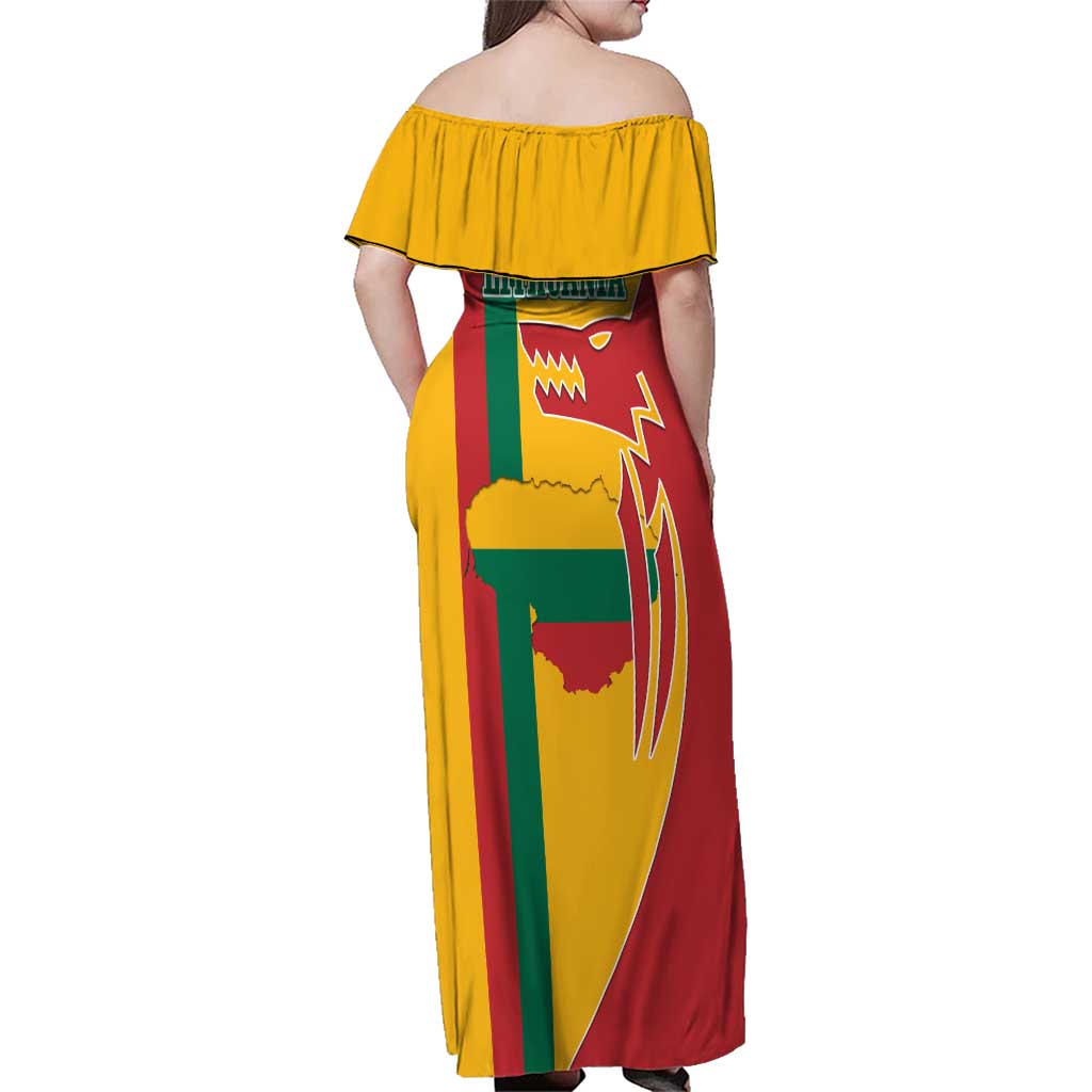 Lithuania Red Family Matching Off Shoulder Maxi Dress and Hawaiian Shirt with Bold Vytis Cross Design and Tricolor Flag Accents - Wonder Print Shop