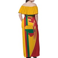 Lithuania Red Family Matching Off Shoulder Maxi Dress and Hawaiian Shirt with Bold Vytis Cross Design and Tricolor Flag Accents - Wonder Print Shop