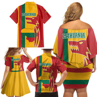 Lithuania Red Family Matching Off Shoulder Short Dress and Hawaiian Shirt with Bold Vytis Cross Design and Tricolor Flag Accents - Wonder Print Shop