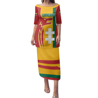 Lithuania Red Family Matching Puletasi and Hawaiian Shirt with Bold Vytis Cross Design and Tricolor Flag Accents - Wonder Print Shop