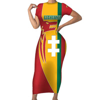 Lithuania Red Family Matching Short Sleeve Bodycon Dress and Hawaiian Shirt with Bold Vytis Cross Design and Tricolor Flag Accents - Wonder Print Shop