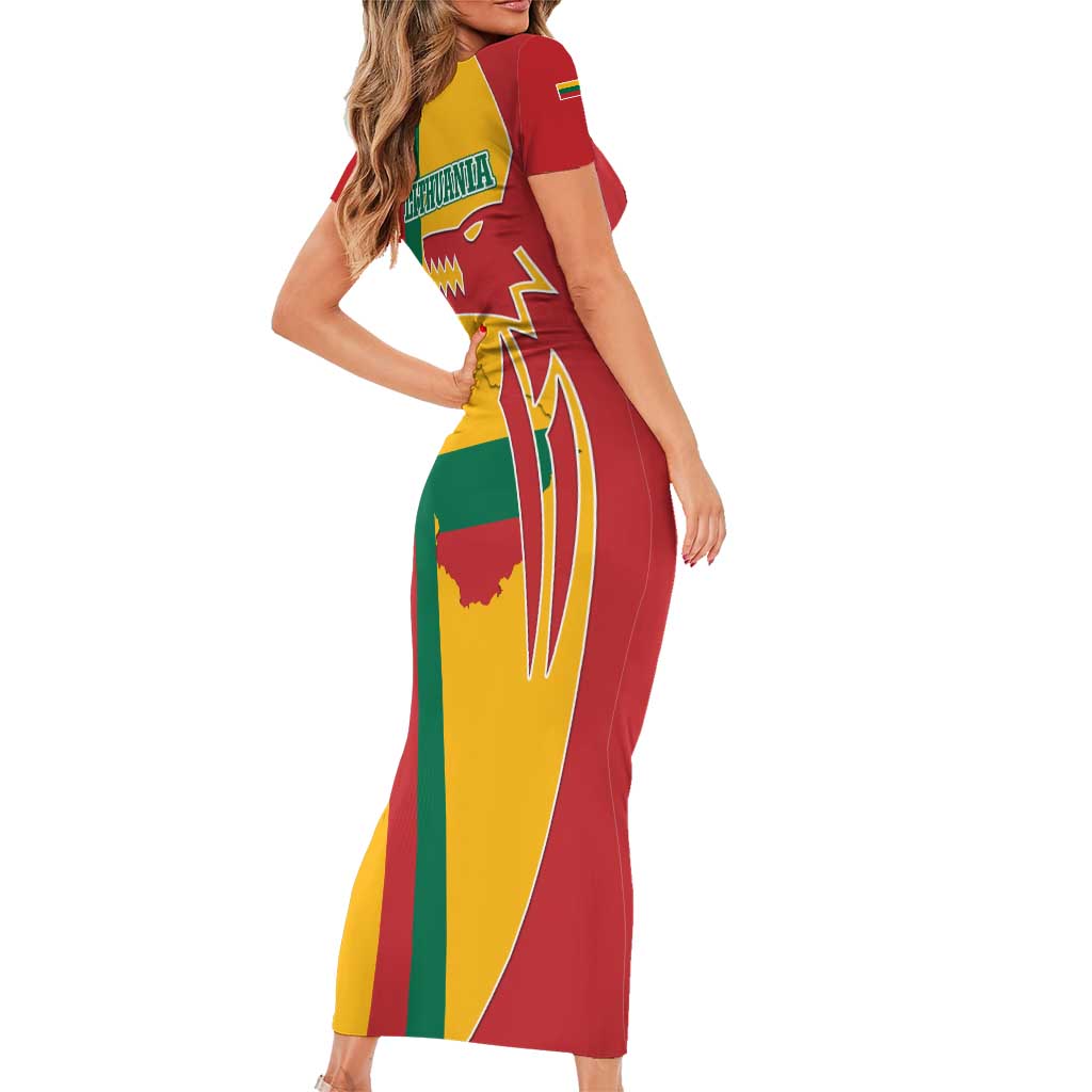 Lithuania Red Family Matching Short Sleeve Bodycon Dress and Hawaiian Shirt with Bold Vytis Cross Design and Tricolor Flag Accents - Wonder Print Shop