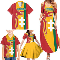 Lithuania Red Family Matching Summer Maxi Dress and Hawaiian Shirt with Bold Vytis Cross Design and Tricolor Flag Accents - Wonder Print Shop